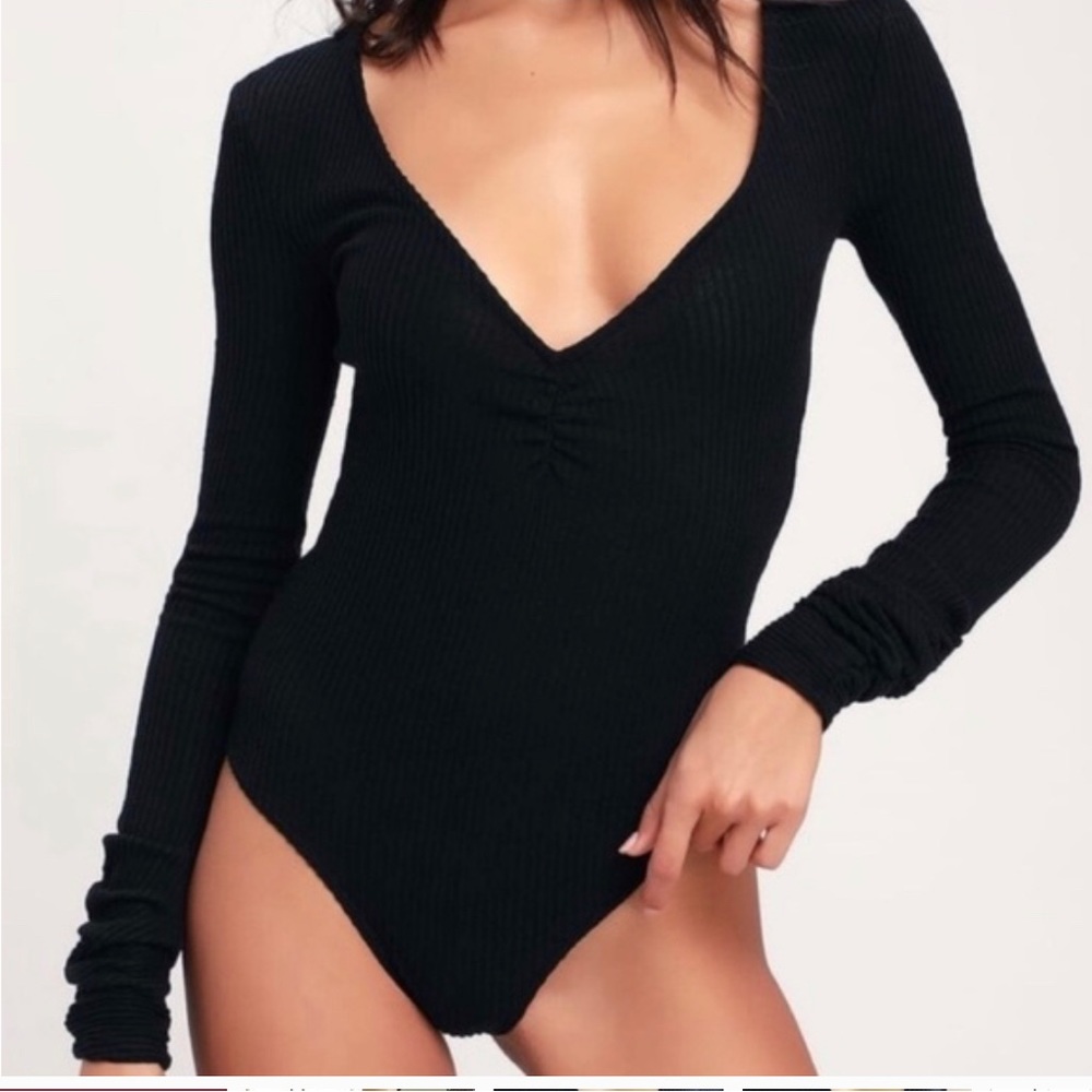 Free People Intimately Long Sleeve Bodysuit Black Small